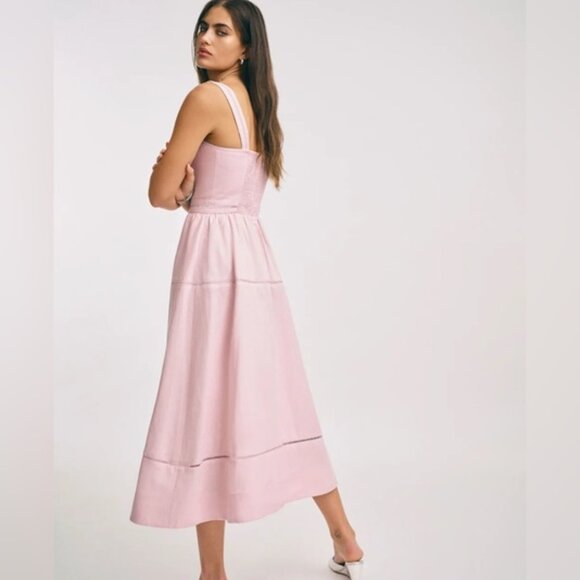NEW Reformation Everett Linen Midi Dress Cherry Blossom Light Pink | US 4 UK 8 - Picture 14 of 14